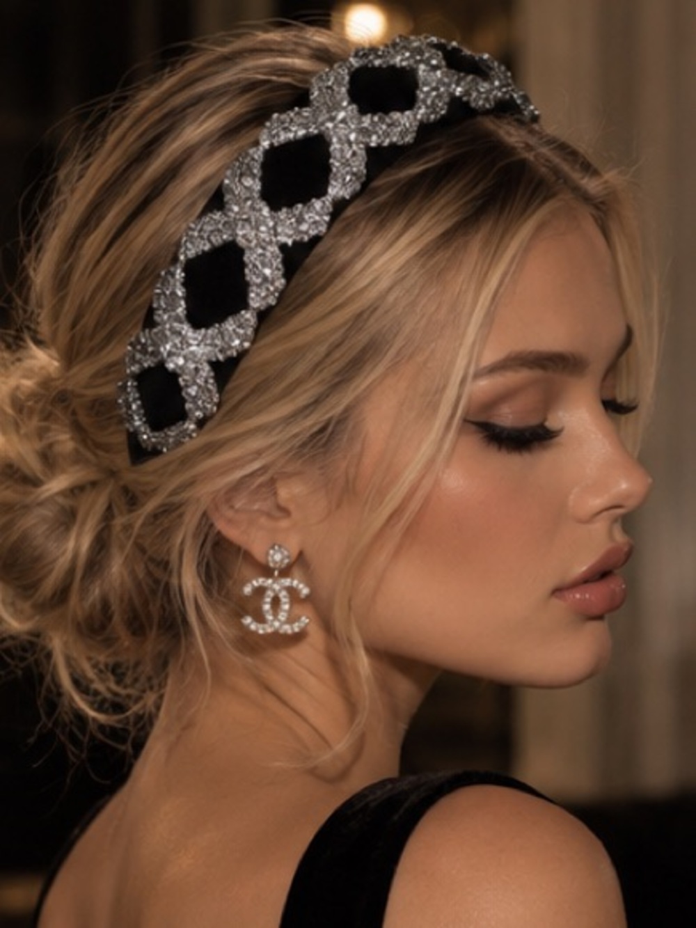 Silver Crystal Braided Headband